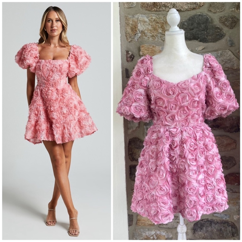 NWT Petal & Pup Just Me Kaden Textured 3D Floral Mesh Babydoll Mini Puff Sleeve